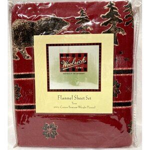 Woolrich Twin Red Flannel 100% Cotton Sheet Set LODGE CHRISTMAS OUTDOORS BEARS